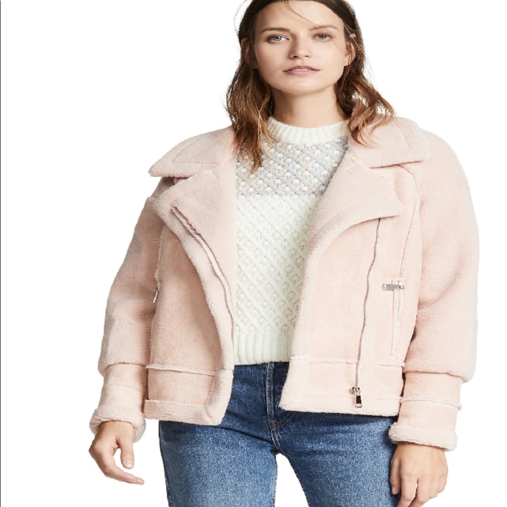 Apprais Pink Anne Shearling Biker Moto Coat
